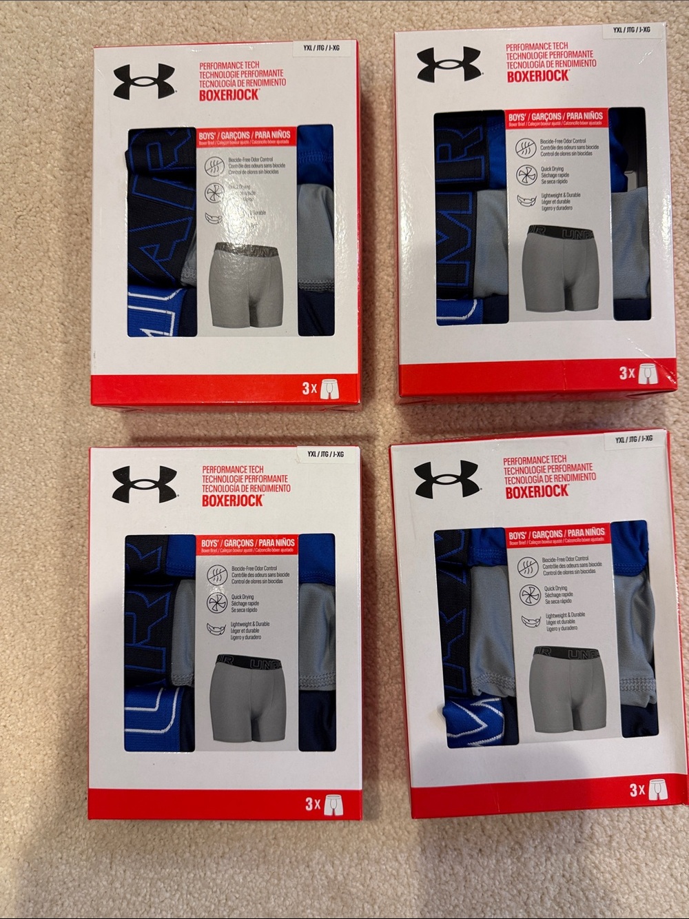 Under Armour Boys Boxerjock 3-Pack in Blue & Gray size Youth XL